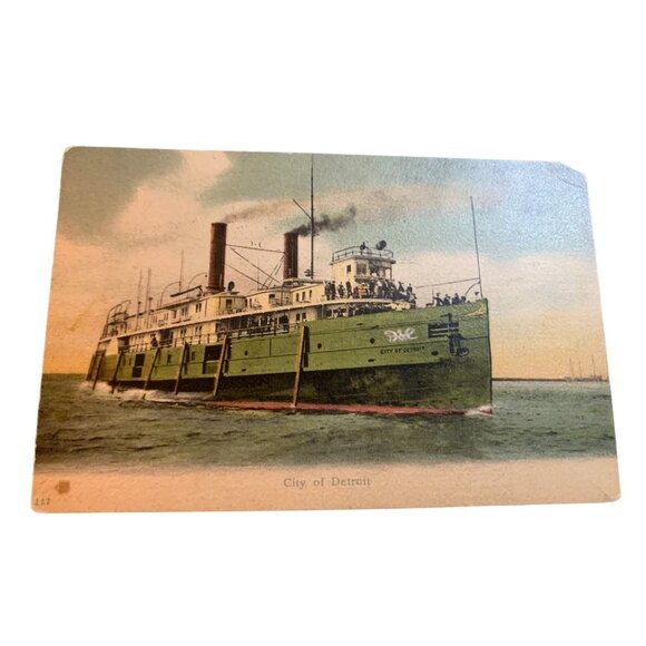 Vintage 1906 City Of Detroit Steamer Ship Ann Harbor Michigan MI Postcard - Picture 2 of 5